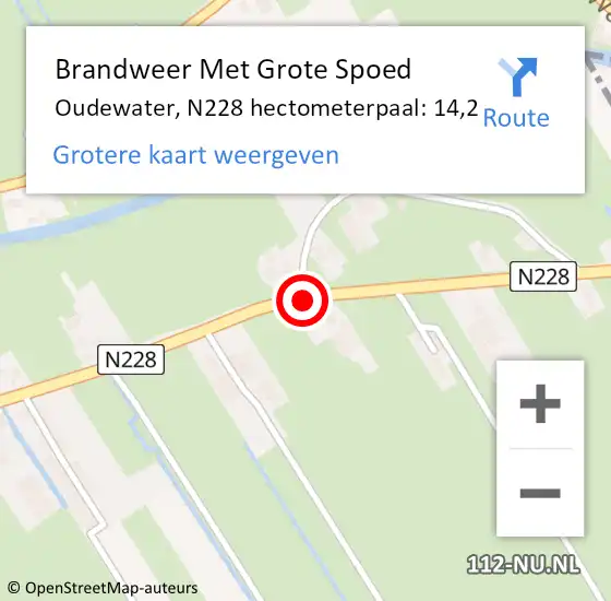 Locatie op kaart van de 112 melding: Brandweer Met Grote Spoed Naar Oudewater, N228 hectometerpaal: 14,2 op 13 juni 2022 13:13