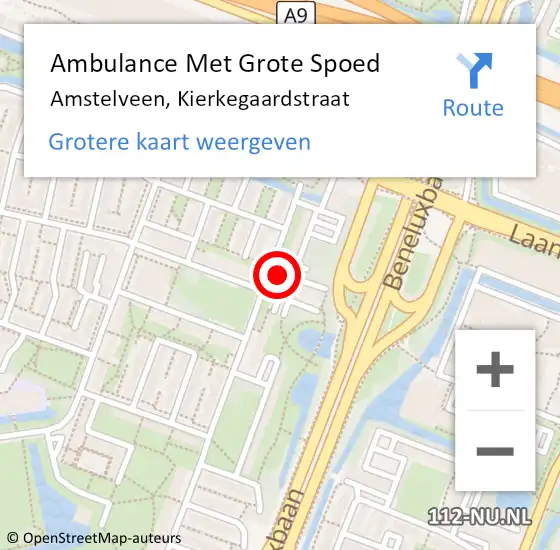 Locatie op kaart van de 112 melding: Ambulance Met Grote Spoed Naar Amstelveen, Kierkegaardstraat op 13 juni 2022 13:42