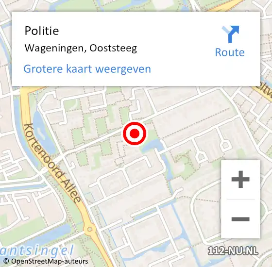 Locatie op kaart van de 112 melding: Politie Wageningen, Ooststeeg op 13 juni 2022 13:53