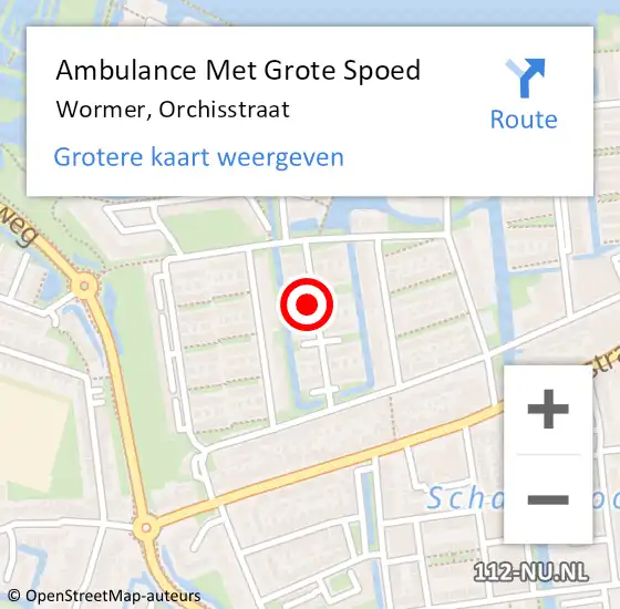 Locatie op kaart van de 112 melding: Ambulance Met Grote Spoed Naar Wormer, Orchisstraat op 13 juni 2022 14:02