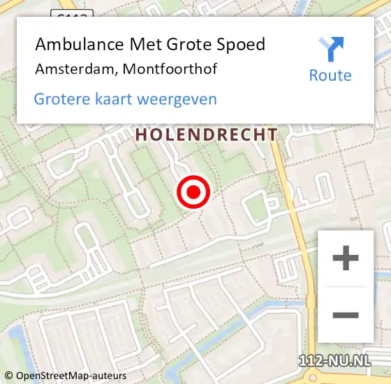 Locatie op kaart van de 112 melding: Ambulance Met Grote Spoed Naar Amsterdam-Zuidoost, Montfoorthof op 13 juni 2022 14:03