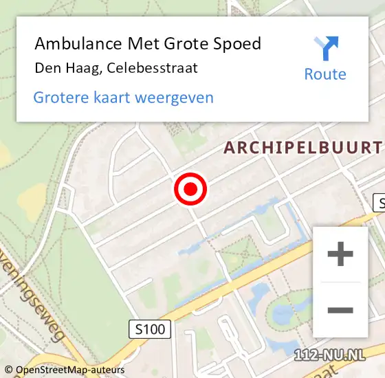 Locatie op kaart van de 112 melding: Ambulance Met Grote Spoed Naar Den Haag, Celebesstraat op 13 juni 2022 14:11