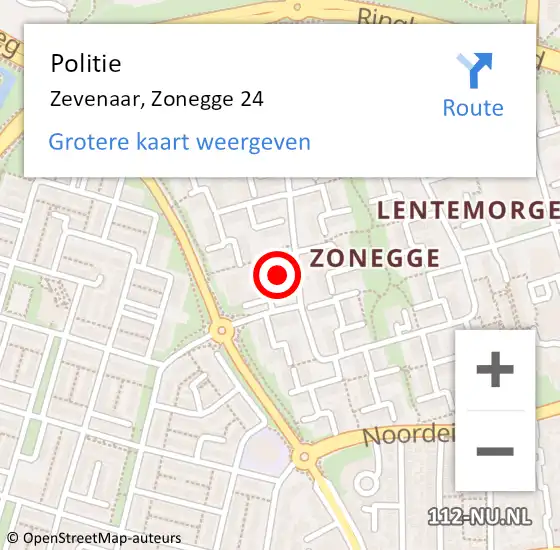 Locatie op kaart van de 112 melding: Politie Zevenaar, Zonegge 24 op 13 juni 2022 14:17