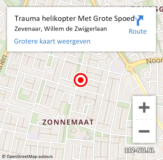 Locatie op kaart van de 112 melding: Trauma helikopter Met Grote Spoed Naar Zevenaar, Willem de Zwijgerlaan op 13 juni 2022 14:19