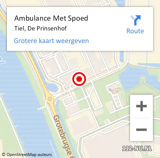 Locatie op kaart van de 112 melding: Ambulance Met Spoed Naar Tiel, De Prinsenhof op 13 juni 2022 14:52