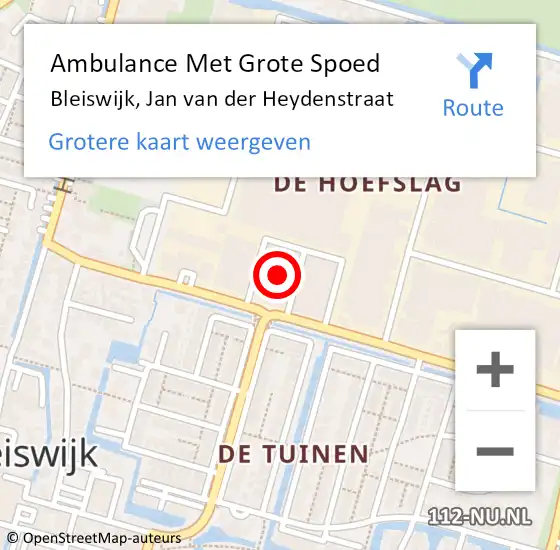 Locatie op kaart van de 112 melding: Ambulance Met Grote Spoed Naar Bleiswijk, Jan van der Heydenstraat op 13 juni 2022 15:23