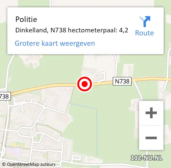 Locatie op kaart van de 112 melding: Politie Dinkelland, N738 hectometerpaal: 4,2 op 13 juni 2022 15:23