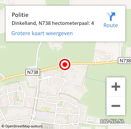 Locatie op kaart van de 112 melding: Politie Dinkelland, N738 hectometerpaal: 4 op 13 juni 2022 15:24