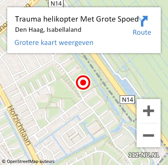 Locatie op kaart van de 112 melding: Trauma helikopter Met Grote Spoed Naar Den Haag, Isabellaland op 13 juni 2022 15:29