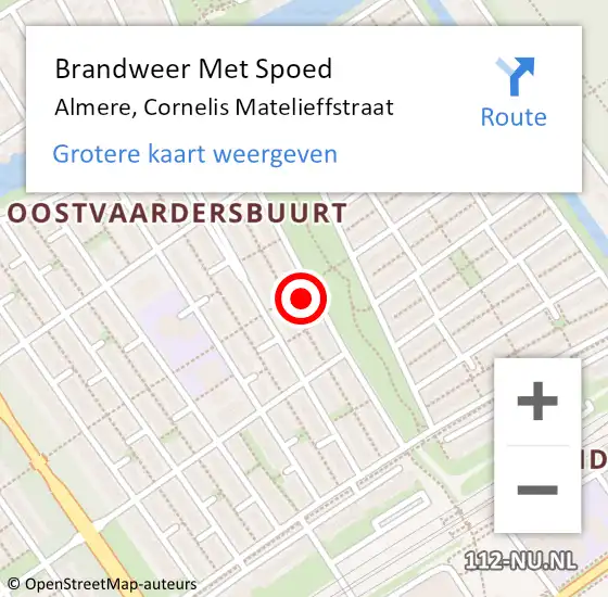 Locatie op kaart van de 112 melding: Brandweer Met Spoed Naar Almere, Cornelis Matelieffstraat op 13 juni 2022 15:29