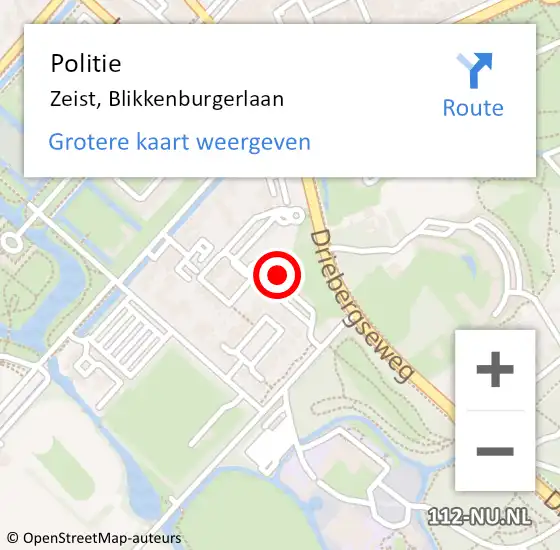 Locatie op kaart van de 112 melding: Politie Zeist, Blikkenburgerlaan op 13 juni 2022 15:37