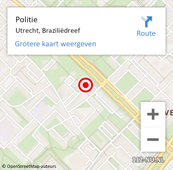 Locatie op kaart van de 112 melding: Politie Utrecht, Braziliëdreef op 13 juni 2022 15:39