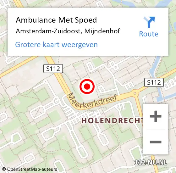 Locatie op kaart van de 112 melding: Ambulance Met Spoed Naar Amsterdam-Zuidoost, Mijndenhof op 13 juni 2022 15:44