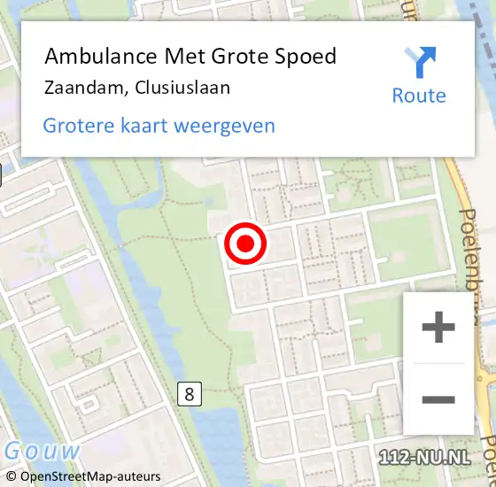 Locatie op kaart van de 112 melding: Ambulance Met Grote Spoed Naar Zaandam, Clusiuslaan op 13 juni 2022 15:57