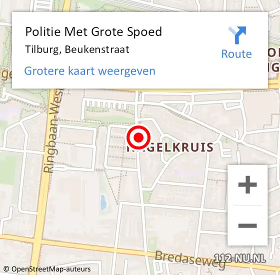 Locatie op kaart van de 112 melding: Politie Met Grote Spoed Naar Tilburg, Beukenstraat op 13 juni 2022 16:03