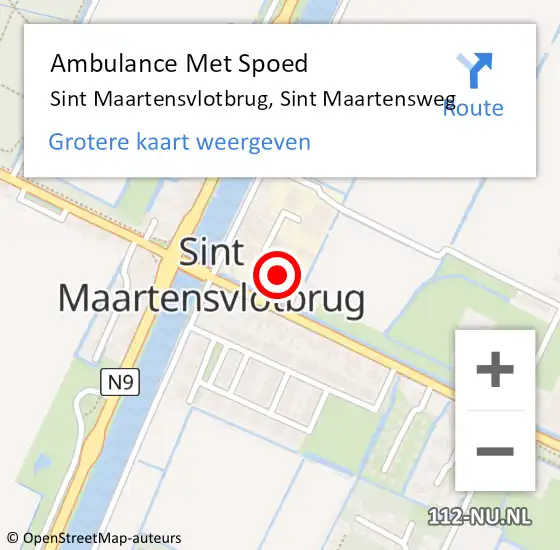 Locatie op kaart van de 112 melding: Ambulance Met Spoed Naar Sint Maartensvlotbrug, Sint Maartensweg op 13 juni 2022 16:04