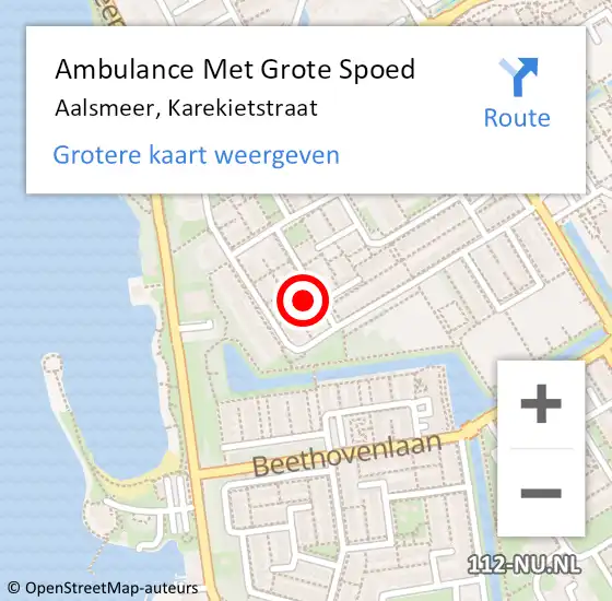 Locatie op kaart van de 112 melding: Ambulance Met Grote Spoed Naar Aalsmeer, Karekietstraat op 13 juni 2022 16:09