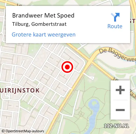 Locatie op kaart van de 112 melding: Brandweer Met Spoed Naar Tilburg, Gombertstraat op 13 juni 2022 16:13