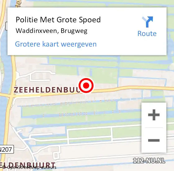 Locatie op kaart van de 112 melding: Politie Met Grote Spoed Naar Waddinxveen, Brugweg op 13 juni 2022 16:21