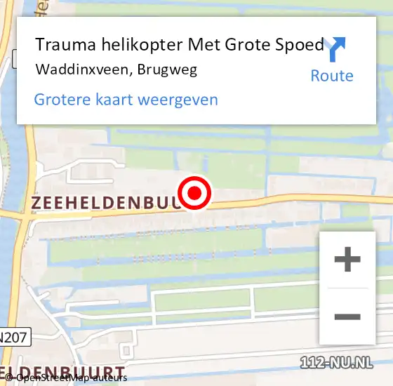 Locatie op kaart van de 112 melding: Trauma helikopter Met Grote Spoed Naar Waddinxveen, Brugweg op 13 juni 2022 16:23