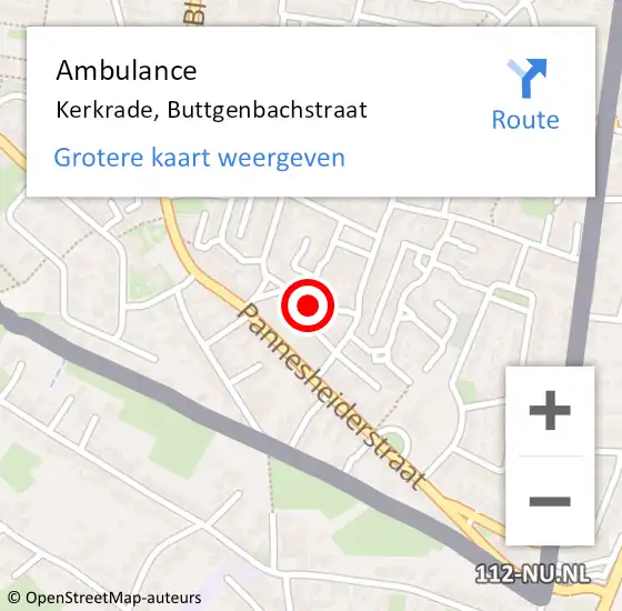 Locatie op kaart van de 112 melding: Ambulance Kerkrade, Buttgenbachstraat op 20 juli 2014 01:59