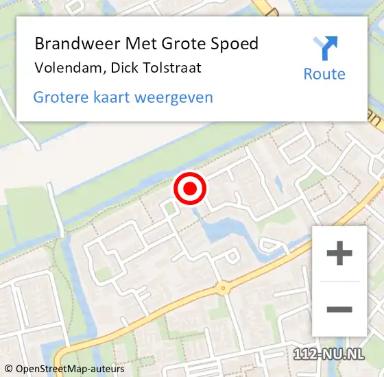 Locatie op kaart van de 112 melding: Brandweer Met Grote Spoed Naar Volendam, Dick Tolstraat op 13 juni 2022 16:30