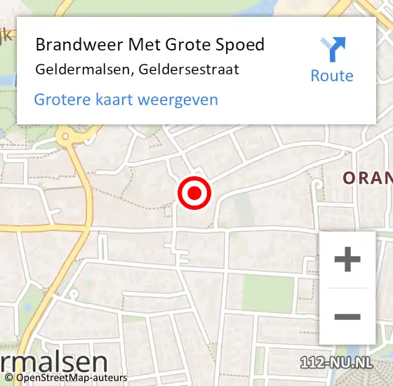 Locatie op kaart van de 112 melding: Brandweer Met Grote Spoed Naar Geldermalsen, Geldersestraat op 13 juni 2022 16:31