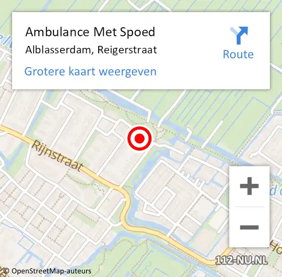 Locatie op kaart van de 112 melding: Ambulance Met Spoed Naar Alblasserdam, Reigerstraat op 13 juni 2022 17:02