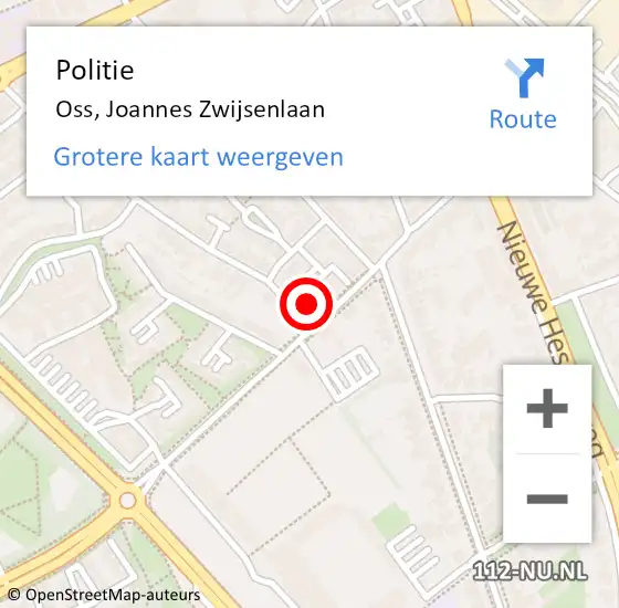 Locatie op kaart van de 112 melding: Politie Oss, Joannes Zwijsenlaan op 13 juni 2022 17:04