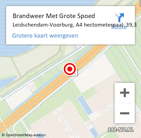 Locatie op kaart van de 112 melding: Brandweer Met Grote Spoed Naar Leidschendam-Voorburg, A4 hectometerpaal: 39,3 op 13 juni 2022 17:30