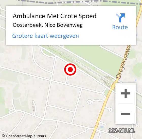 Locatie op kaart van de 112 melding: Ambulance Met Grote Spoed Naar Oosterbeek, Nico Bovenweg op 13 juni 2022 17:42