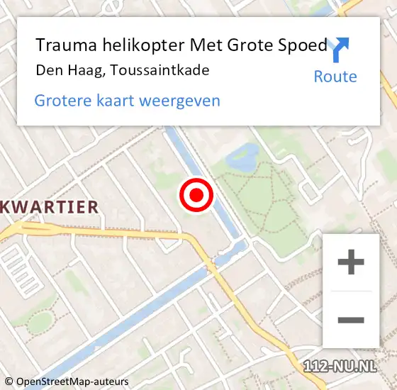 Locatie op kaart van de 112 melding: Trauma helikopter Met Grote Spoed Naar Den Haag, Toussaintkade op 13 juni 2022 17:51