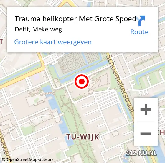 Locatie op kaart van de 112 melding: Trauma helikopter Met Grote Spoed Naar Delft, Mekelweg op 13 juni 2022 18:10