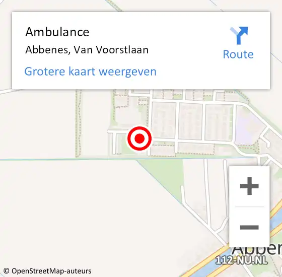Locatie op kaart van de 112 melding: Ambulance Abbenes, Van Voorstlaan op 13 juni 2022 18:59