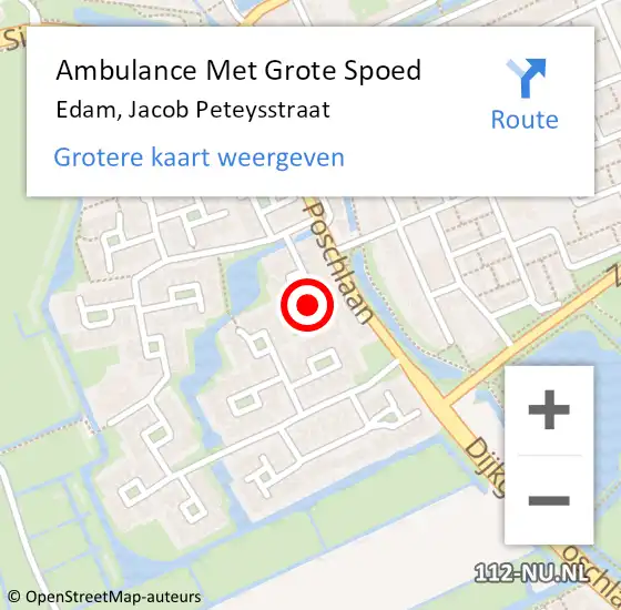 Locatie op kaart van de 112 melding: Ambulance Met Grote Spoed Naar Edam, Jacob Peteysstraat op 13 juni 2022 19:13