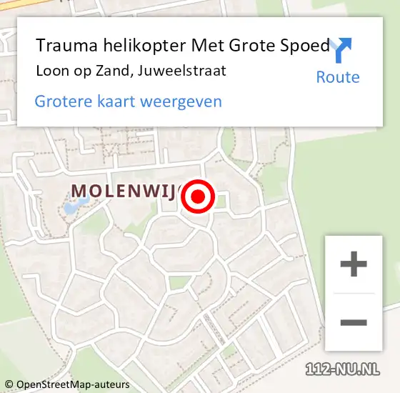 Locatie op kaart van de 112 melding: Trauma helikopter Met Grote Spoed Naar Loon op Zand, Juweelstraat op 13 juni 2022 19:19