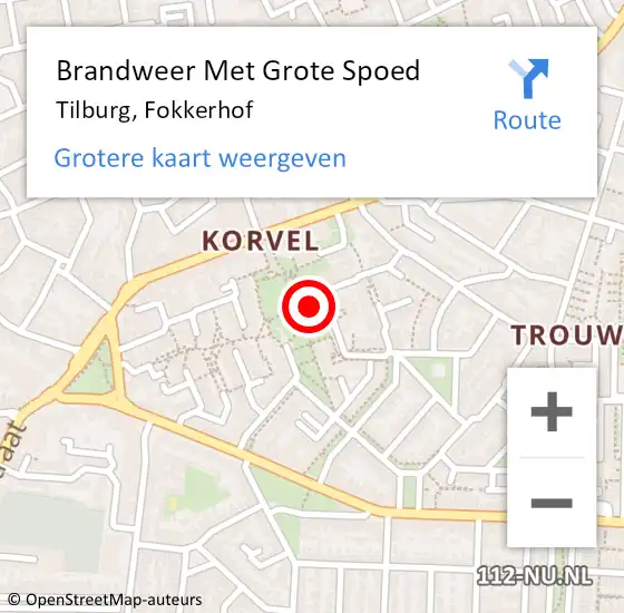 Locatie op kaart van de 112 melding: Brandweer Met Grote Spoed Naar Tilburg, Fokkerhof op 13 juni 2022 19:31