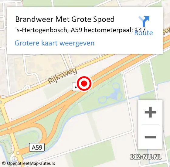 Locatie op kaart van de 112 melding: Brandweer Met Grote Spoed Naar 's-Hertogenbosch, A59 hectometerpaal: 147 op 13 juni 2022 19:34