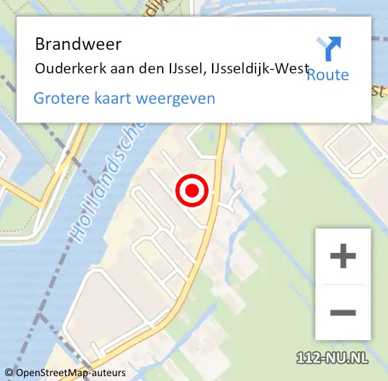 Locatie op kaart van de 112 melding: Brandweer Ouderkerk aan den IJssel, IJsseldijk-West op 13 juni 2022 19:57