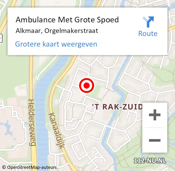 Locatie op kaart van de 112 melding: Ambulance Met Grote Spoed Naar Alkmaar, Orgelmakerstraat op 13 juni 2022 20:12