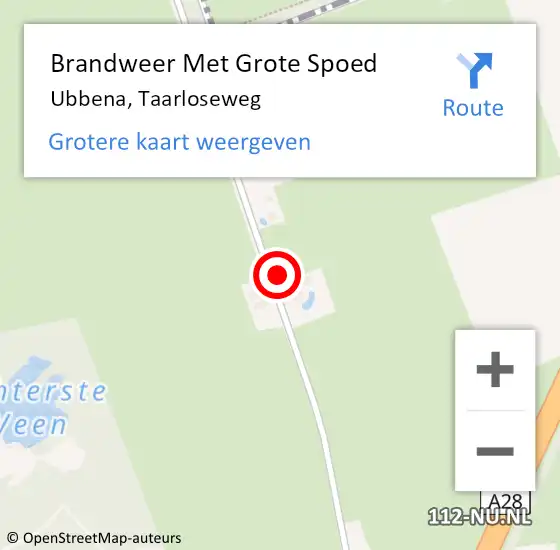 Locatie op kaart van de 112 melding: Brandweer Met Grote Spoed Naar Ubbena, Taarloseweg op 13 juni 2022 20:21