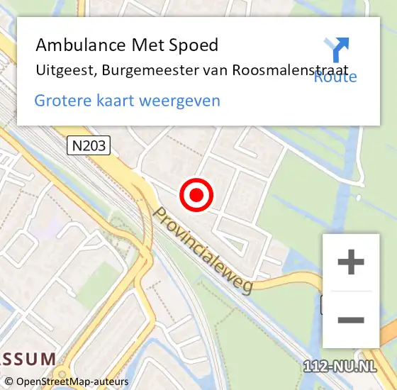 Locatie op kaart van de 112 melding: Ambulance Met Spoed Naar Uitgeest, Burgemeester van Roosmalenstraat op 13 juni 2022 20:42