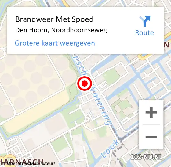 Locatie op kaart van de 112 melding: Brandweer Met Spoed Naar Den Hoorn, Noordhoornseweg op 13 juni 2022 22:15