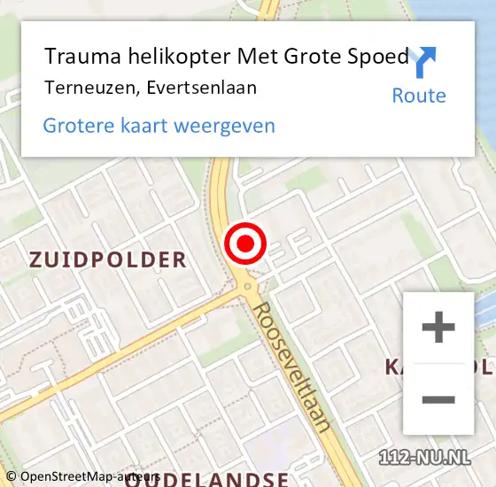 Locatie op kaart van de 112 melding: Trauma helikopter Met Grote Spoed Naar Terneuzen, Evertsenlaan op 13 juni 2022 22:21