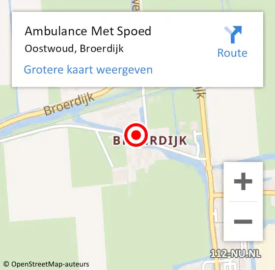Locatie op kaart van de 112 melding: Ambulance Met Spoed Naar Oostwoud, Broerdijk op 14 juni 2022 00:01