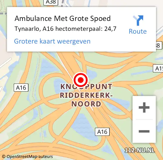 Locatie op kaart van de 112 melding: Ambulance Met Grote Spoed Naar Tynaarlo, A16 hectometerpaal: 24,7 op 14 juni 2022 02:32