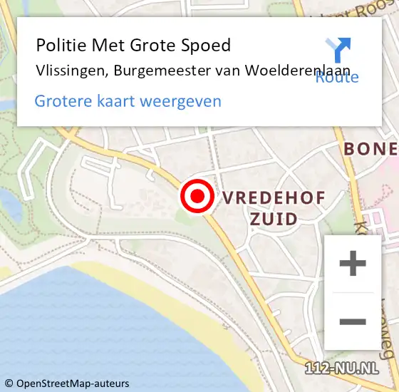 Locatie op kaart van de 112 melding: Politie Met Grote Spoed Naar Vlissingen, Burgemeester van Woelderenlaan op 14 juni 2022 03:48