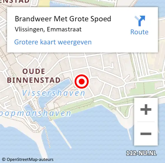 Locatie op kaart van de 112 melding: Brandweer Met Grote Spoed Naar Vlissingen, Emmastraat op 14 juni 2022 04:45