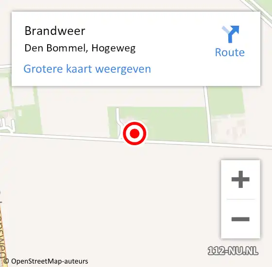 Locatie op kaart van de 112 melding: Brandweer Den Bommel, Hogeweg op 14 juni 2022 07:15