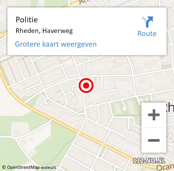 Locatie op kaart van de 112 melding: Politie Rheden, Haverweg op 14 juni 2022 07:16